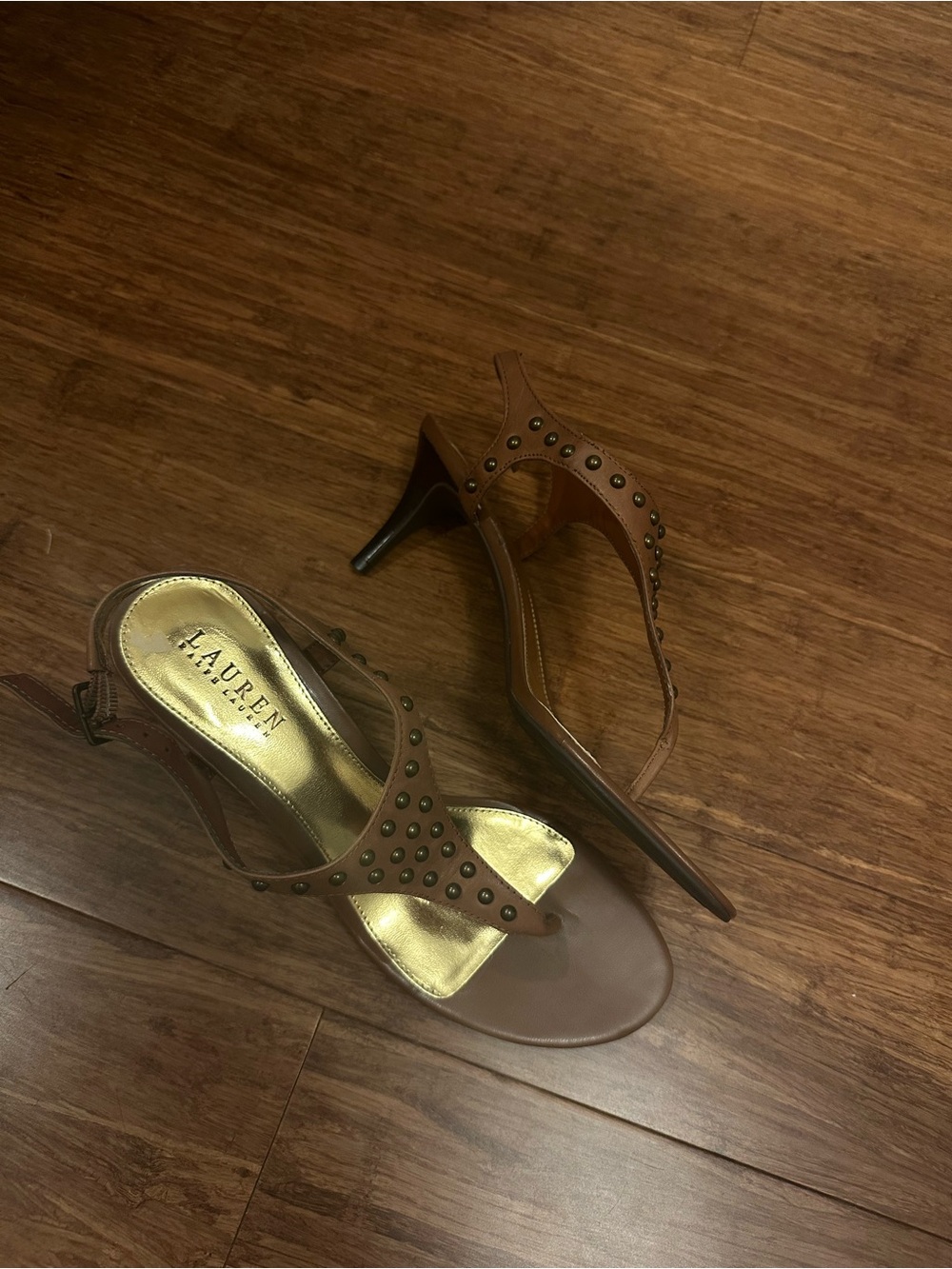 Ralph Lauren Brown Studded Kitten Heels
